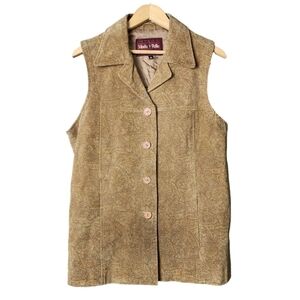 Vintage 90s Leather Embossed Paisley Button Up Vest Size Medium
